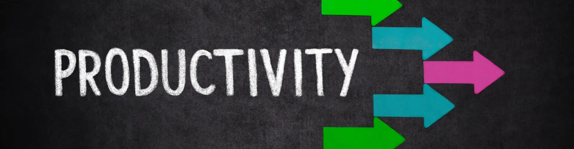 Schild mit der Aufschrift "Productivity" und Pfeilen